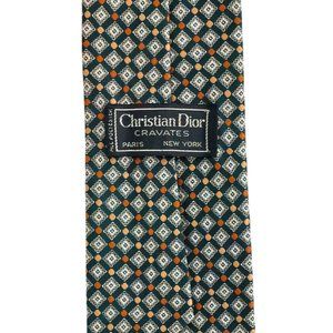 Christian Dior Green All Over Geometric Print Neck Tie